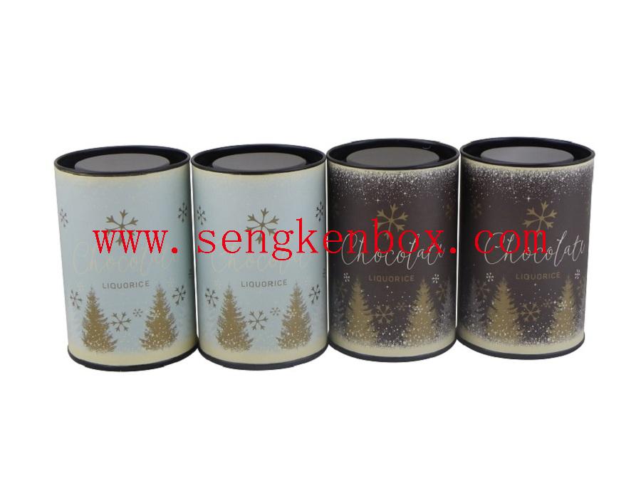 Christmas Gift Chocolate Packaging Paper Cans with Tin Lid