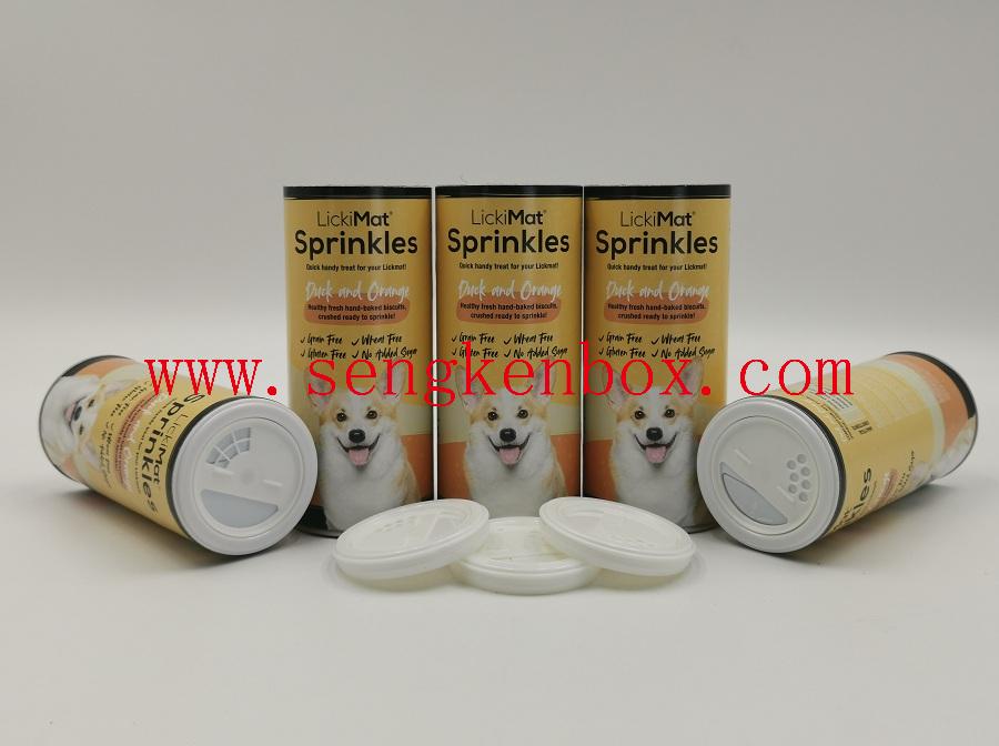 Dog Biscuit Food Packaging Paper Cardboard Cans with Plastic Shaker