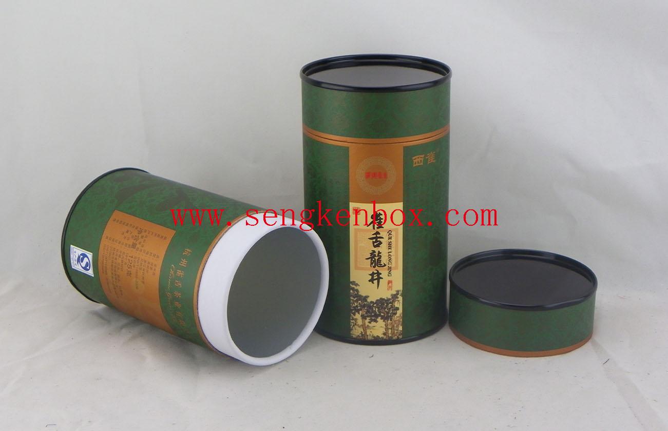 Long Jing Tea Packaging Cardboard Canister with Metal Lid