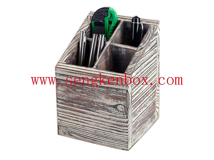 Penholder Wooden Box With Sloping Top