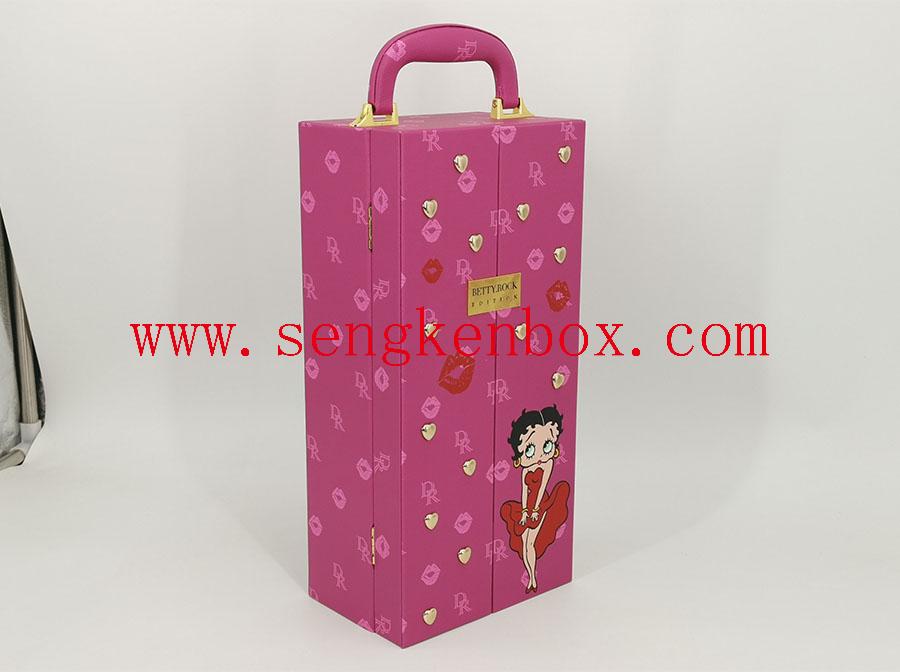 Caixa de embalagem de vinho com padrão de desenho animado rosa