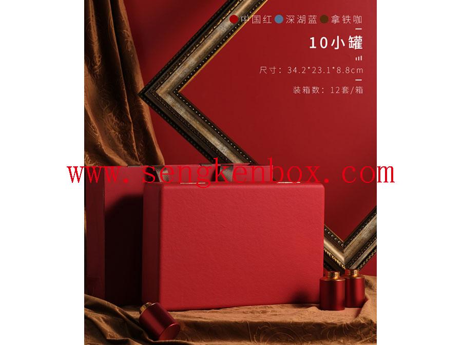 Caixa de presente de chá de couro vermelho chinês