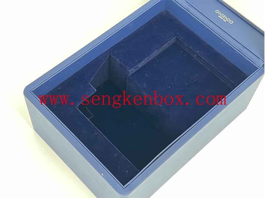 Caixa de presente de couro azul escuro Clamshell