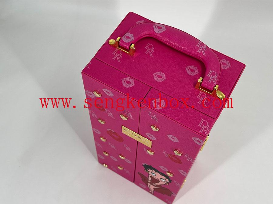Embalagem de caixa de champanhe com desenho rosa