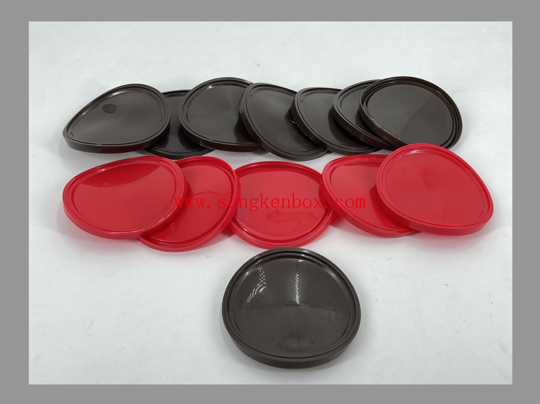 Tampas de plástico vermelho marrom de 99 mm para embalagem de latas de papel composto