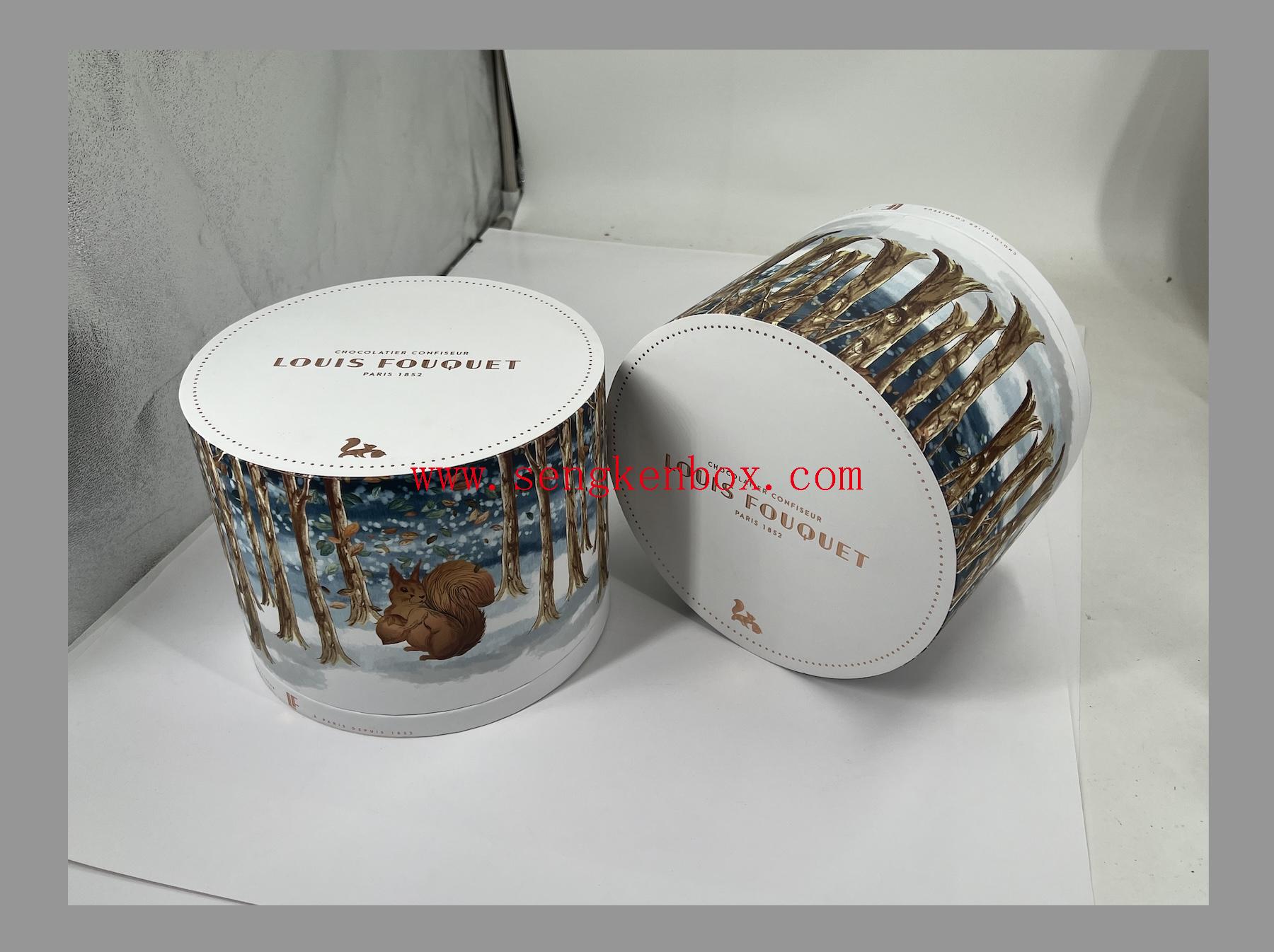Caixa de presente redonda de embalagem de chocolate de 2 peças com inserção de papel