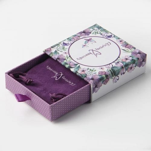 OEM e ODM Custom purple drawer jewelry packaging pouch and boxes with logo para venda