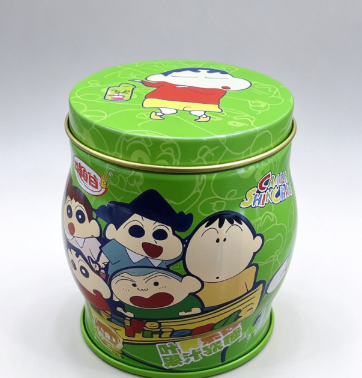 Lata em formato de tambor de cintura Crayon Shin-Chan: embalagem de lata personalizada de grau alimentício de desenho animado para doces 
