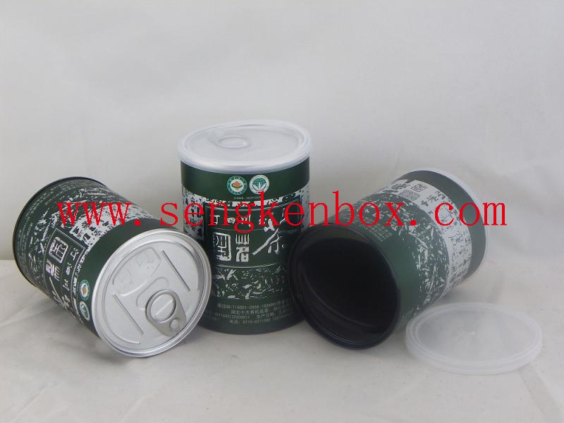 Tubo de papel de cilindro de embalagem de chá com tampa de lata de anel de tração